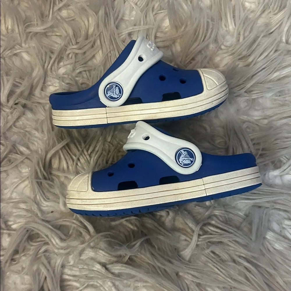 CROCS Kids' riyal blue and White Slip-On Sandals size 7